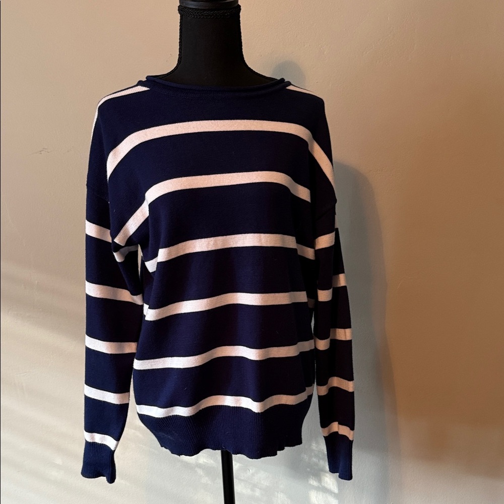 Philosophy Navy and Cream Striped Sweater